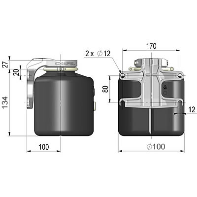 Maße CH-RP1P-HALTER Öltank 1 Liter