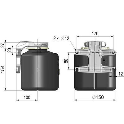 Maße CH-RP2P-HALTER Öltank 2 Liter