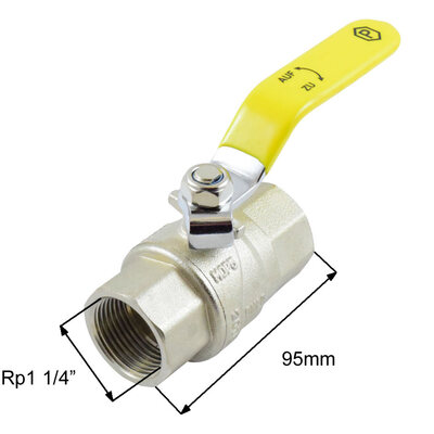 Messing-Kugelhahn für Gas mit DVGW-Zulassung NW32 Rp1 1/4"