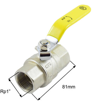 Messing-Kugelhahn für Gas mit DVGW-Zulassung NW25 Rp1"