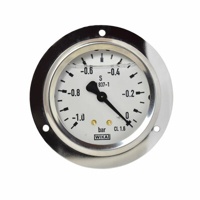 Glyzerinmanometer Ø 63 mm, -1...0 (Vakuum)bar mit Befestigungsrand
